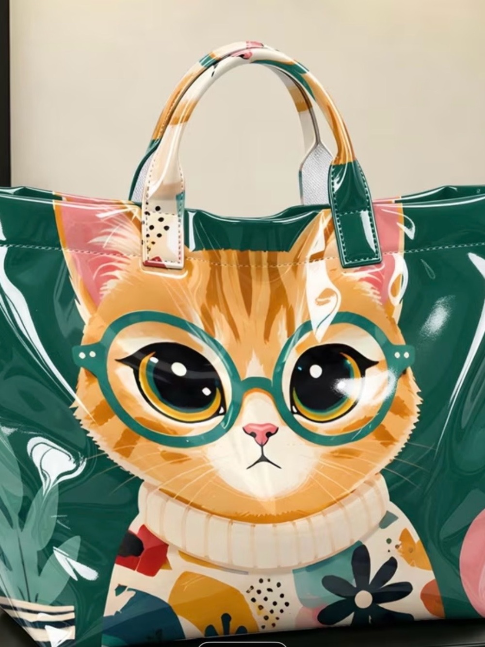 My Cat Wears Glasses Too! Print Tote Bag NWT ~by GECKO